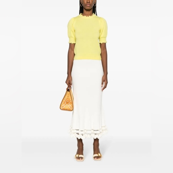 ULLA JOHNSON Lotta Ruffled Cashmere Sweater Top in Yellow - Picture 2 of 7